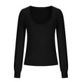 thumbnail image 4 of COSFO Women's T-Shirts Ribbed Black Long Sleeve V-Neck Top Solid T-Shirts Women's Tops, 4 of 8