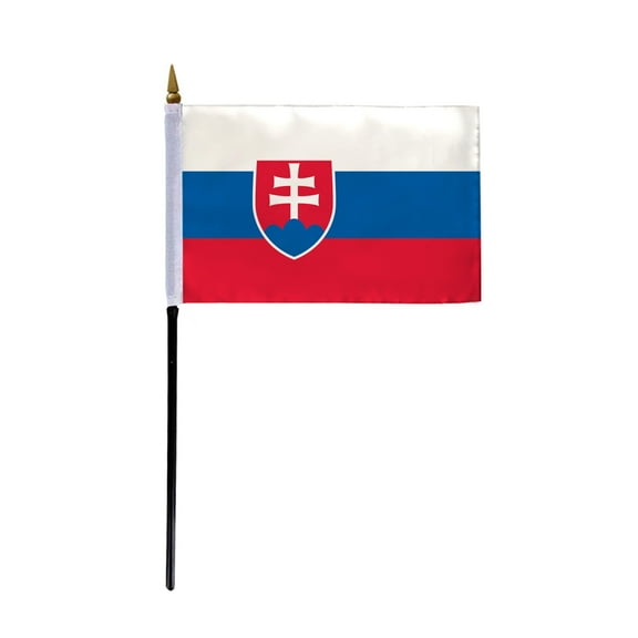 AGAS Small Slovakia Flag 4x6 inch - 11 inch Plastic Pole Polyester Fabric Stitched Edges Slovak Slovenska Slovakian Hand Held Mini Small Stick Flags