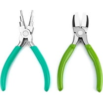 Jewelry Bail Making Pliers Sets, 2 Pack, 6 in 1 Wire Looper Pliers and Nylon Jaw Flat Nose Pliers for Jewelry Making, Jump Ring (Green-Red)