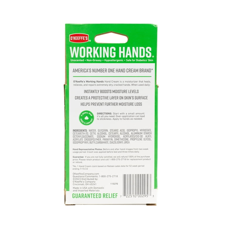 O'Keeffe's Working Hands Hand Cream, Relieves and Repairs Extremely Dry  Hands, 3 oz Tube, (Pack of 1)