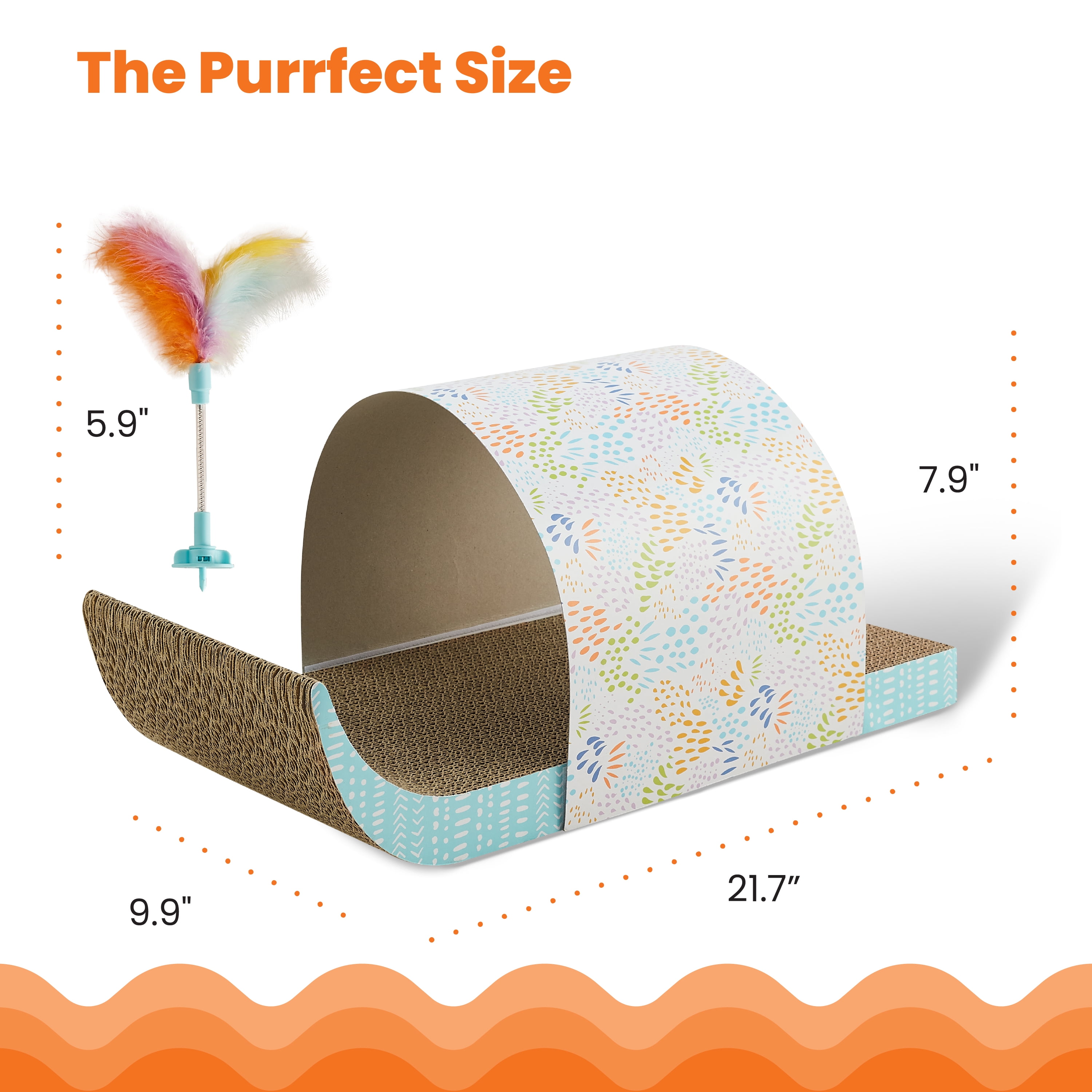 Catstages Cat Tunnel Scratcher with Feather Spring Toy and Removable Tunnel, Corrugated Scratching Pad for Rest, Play, & Nail Trimming, Multicolored