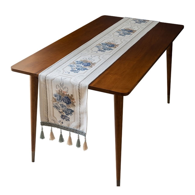 Camino de mesa floral con borlas, suave, decorativo, de chenilla, antipolvo, para casa, hotel, blanco, 32 x 180 cm (12,6 x 70,9 pulgadas)