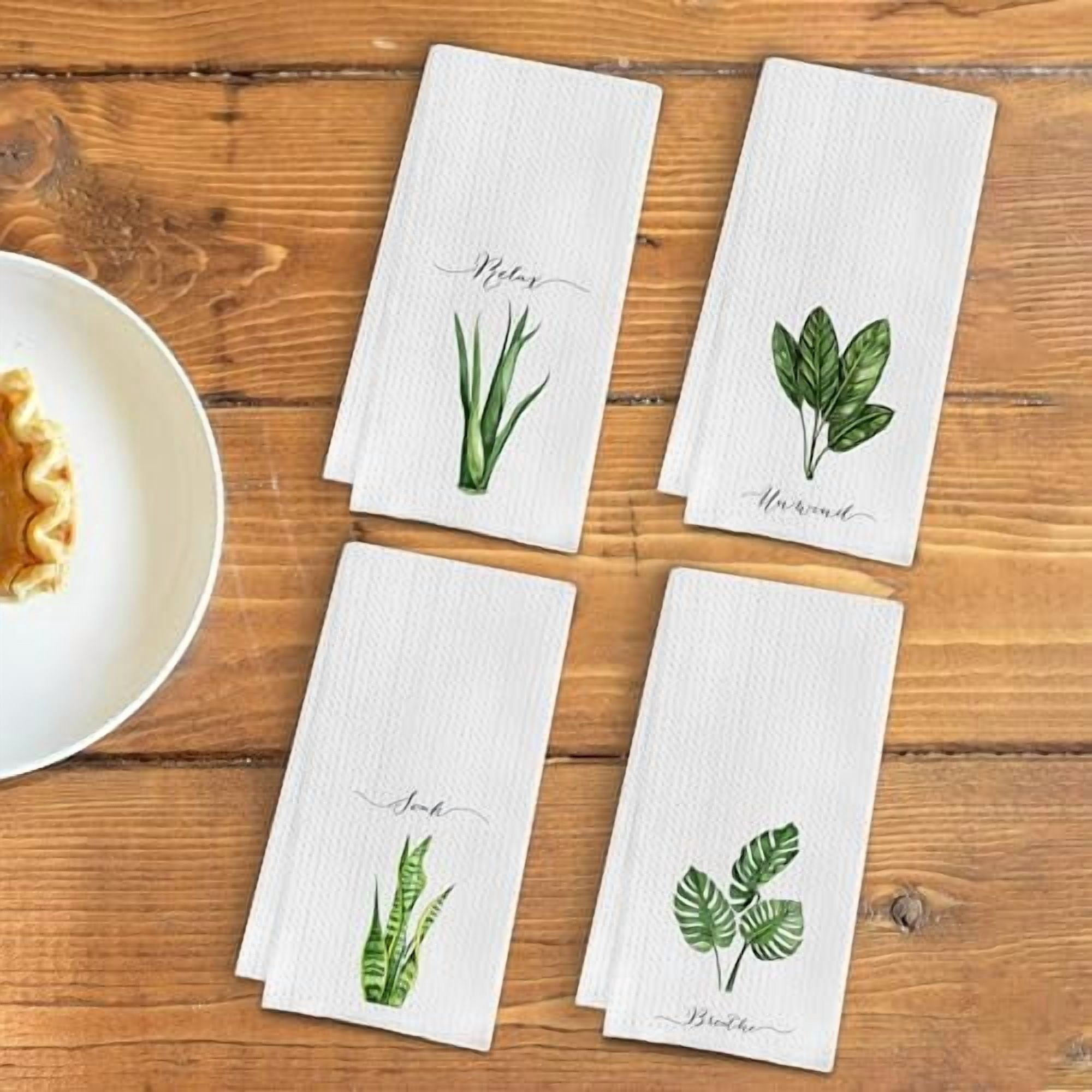 Boho Botanical Hand Towels for Bathroom Set of 4, Relax Unwind Soak Breathe Decorative Spa Gym Yoga Bobo Hand Towels for Bathroom, 16x24 Inches