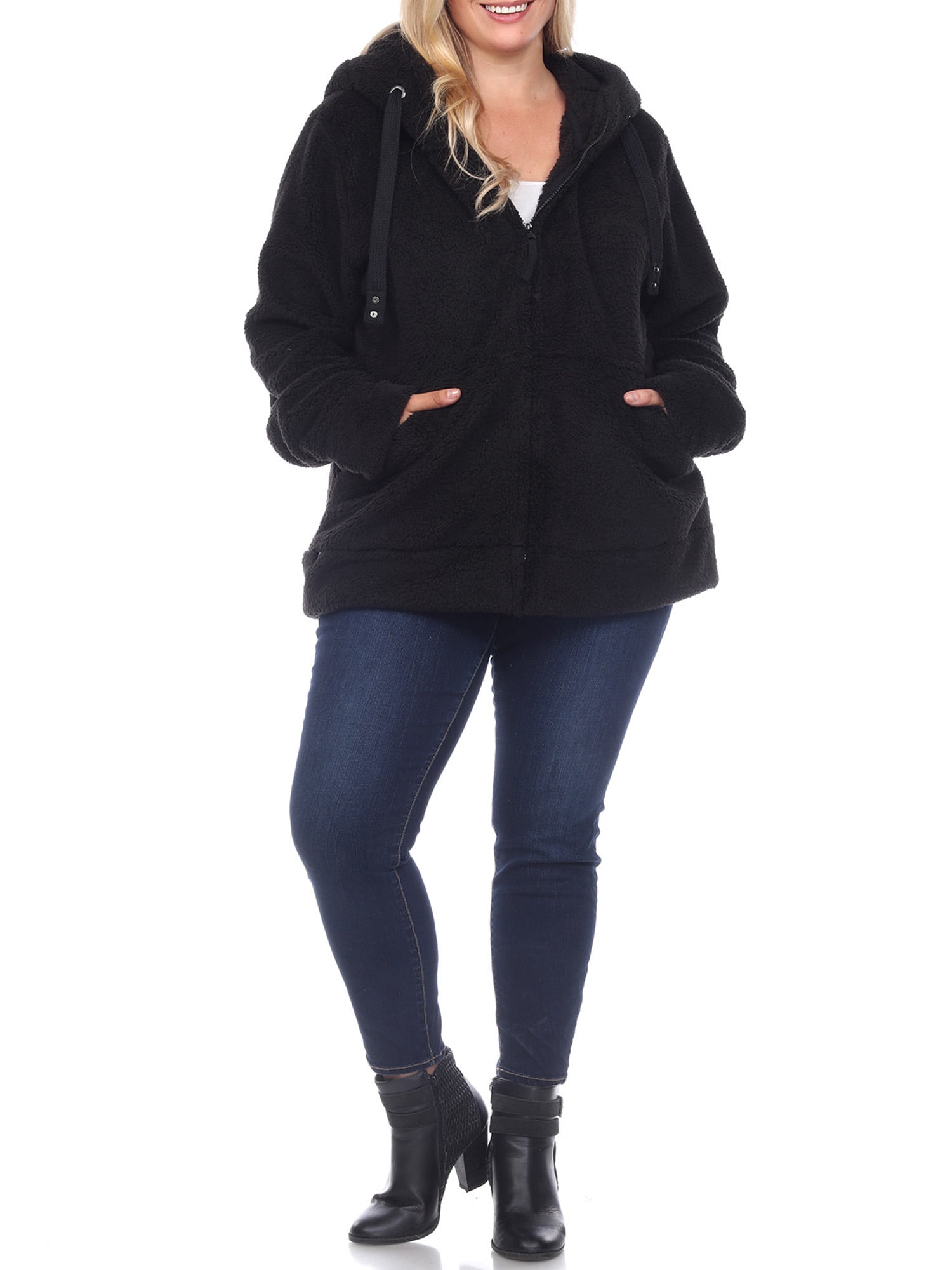 White Mark Women's Plus Size Hooded Sherpa Jacket