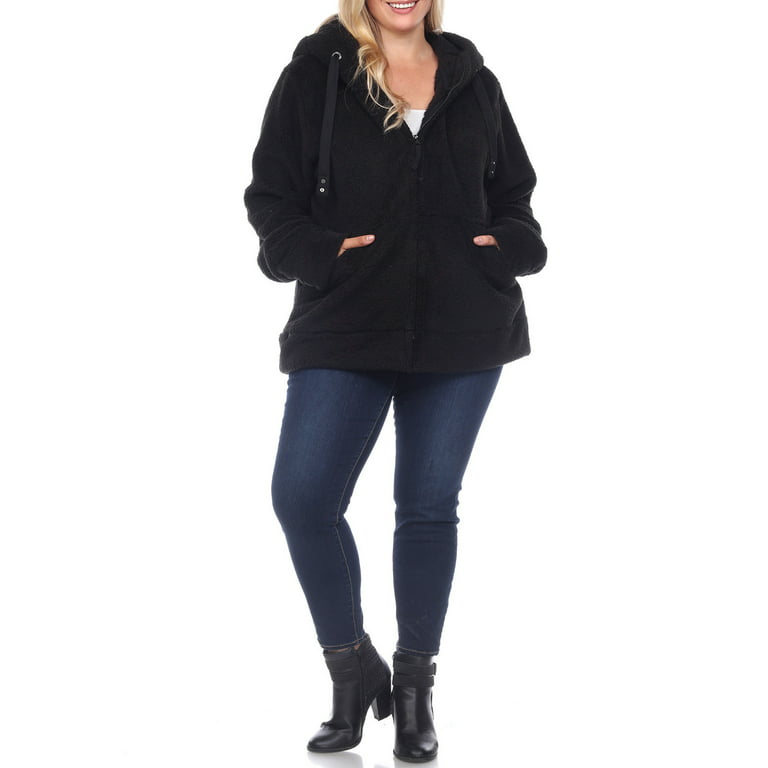 White Mark Women's Plus Size Hooded Sherpa Jacket