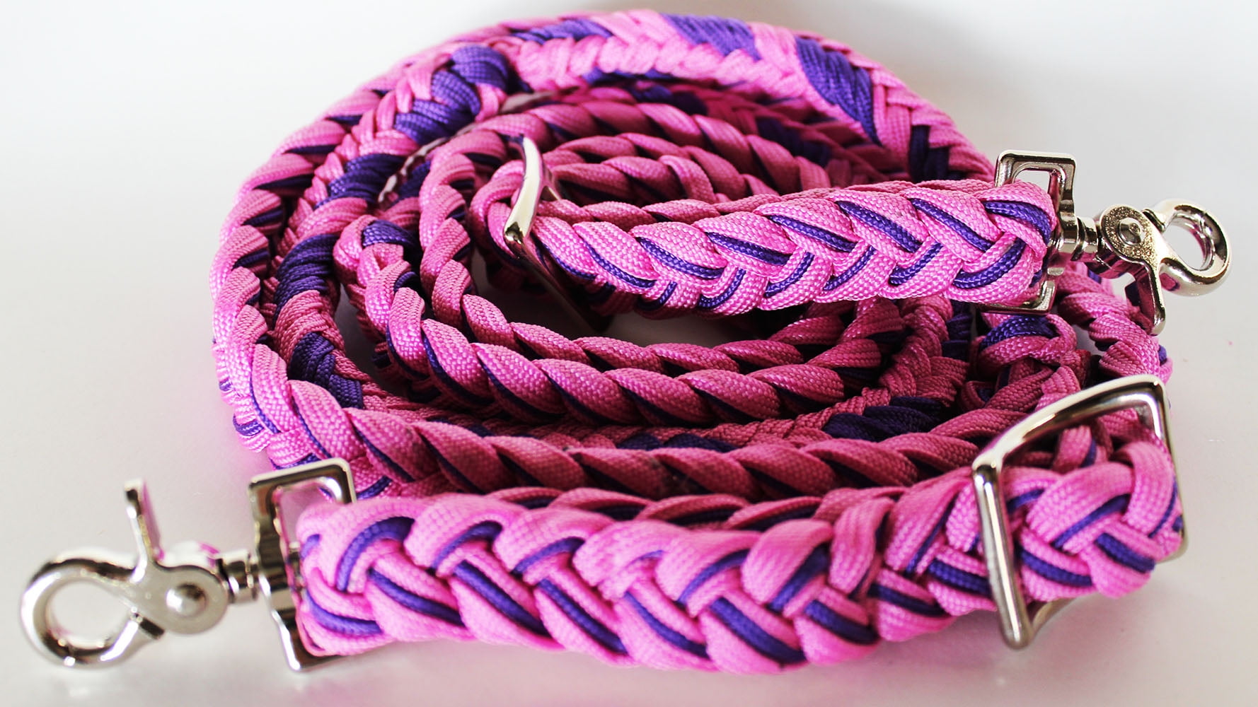 Horse Roping Knotted Tack Western Barrel Reins Nylon Braided Rein Pink