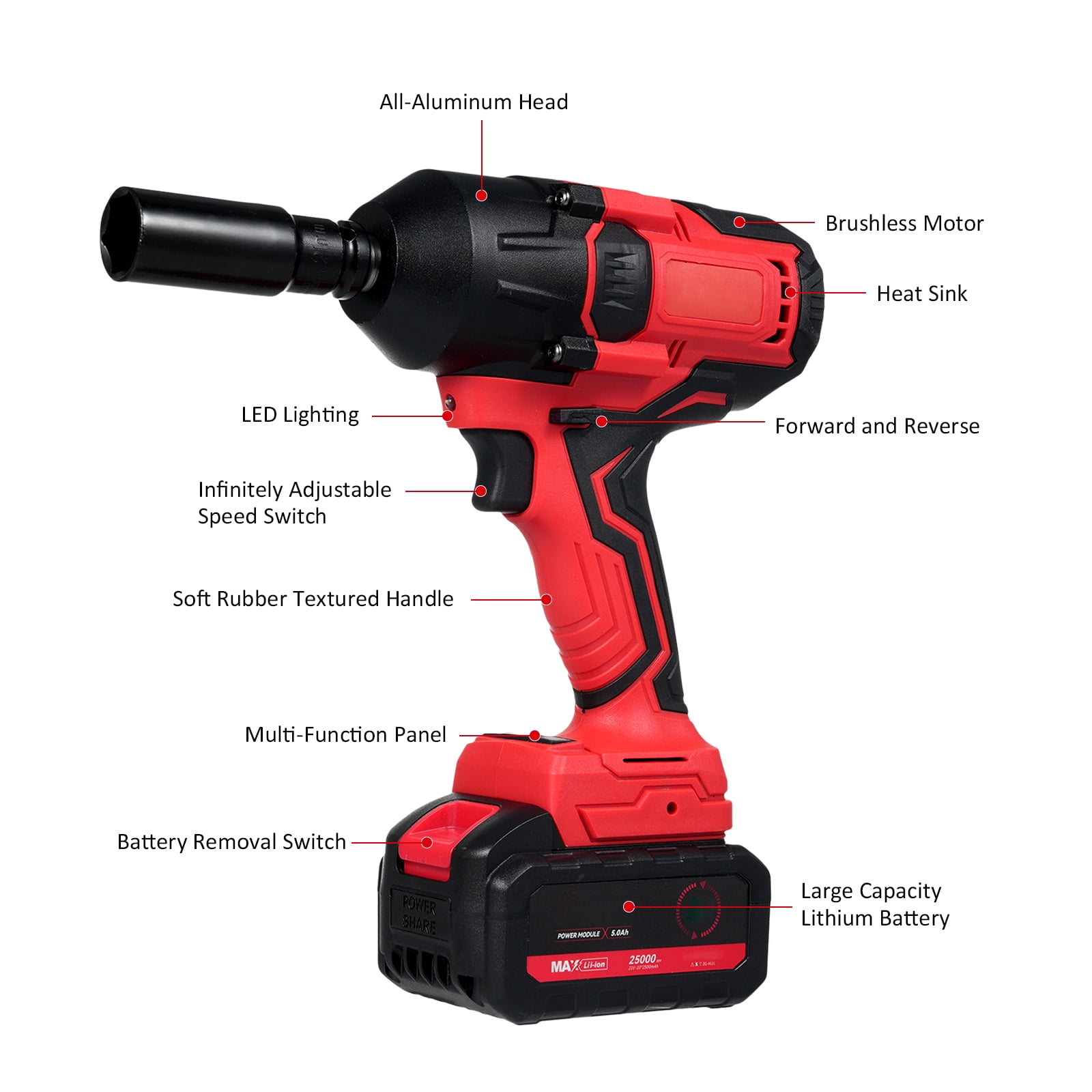 Zootealy High Torque Cordless Brushless Impact Wrench Kit with 17