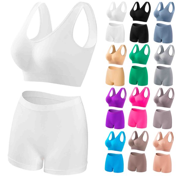 Npasoilc Wirefree Sports Bra and Panty Set for Women Seamless Push Up Breathable Comfortable Daily Underwear Set