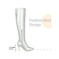 thumbnail image 6 of BLISSFUL STEP Women's Boots Thigh High Stiletto Heel Pointed Toe Buckle Zipper Boots Silver 7, 6 of 7