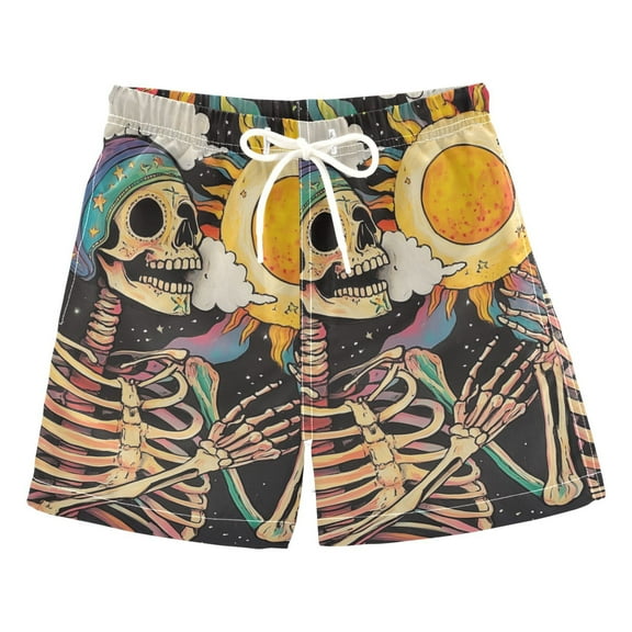 FORMRS Boys Swim Trunks Quick Dry Mesh Liner Boardshorts Sizes XS-XL, Skeleton with Sun