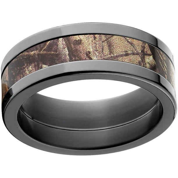Realtree AP Men's Camo 8mm Black Zirconium Wedding Band with Polished Edges and Deluxe Comfort