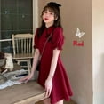 thumbnail image 2 of EIMELI Clairance!Cheongsam Mini Robe pour les Femmes Mandarin Col Qipao Robe Couleur Unie Manches Bouffantes Robe Slim Fit, 2 of 5