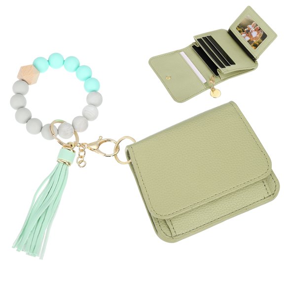 Uxcell 4.7 x 3.5 x 1.4" Silicone Bracelet Keychain Wallets for Women, Green