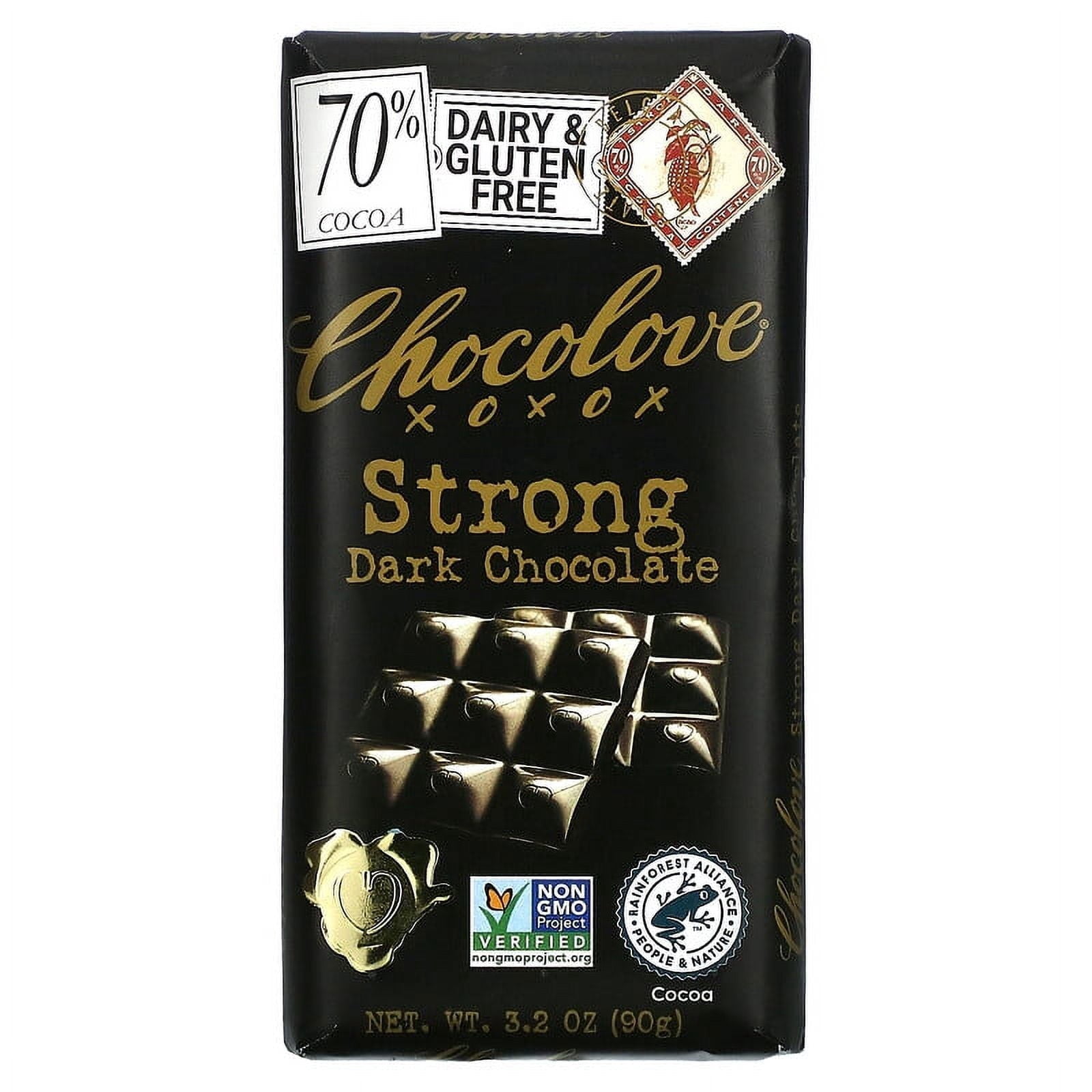 Chocolove Strong Premium Dark Chocolate Bar, Non-GMO, (90 G) 3.2oz (4 Pack)