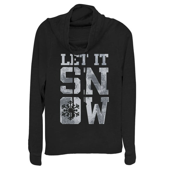 Junior's CHIN UP Let It Snowflake  Cowl Neck Sweatshirt Black X Large