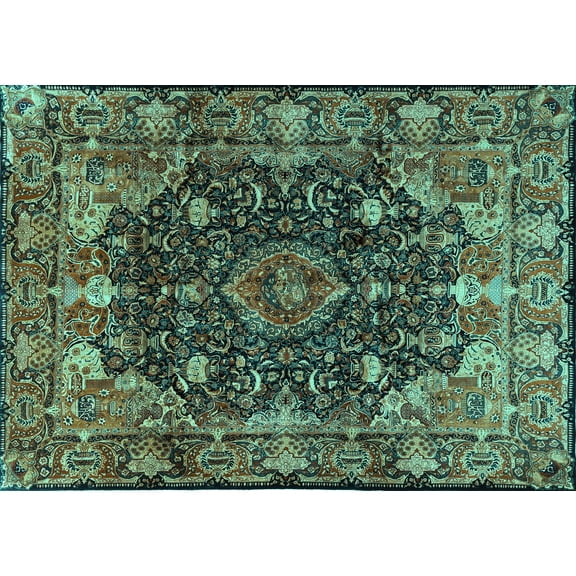 Ahgly Company Indoor Rectangle Persian Turquoise Blue Traditional Area Rugs, 5' x 7'