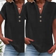 thumbnail image 2 of Womens Short Sleeve Button Front T-Shirt Breathable Polyester Fabric Tunics Top Stand Collar Plain Solid Color Blouse, 2 of 9