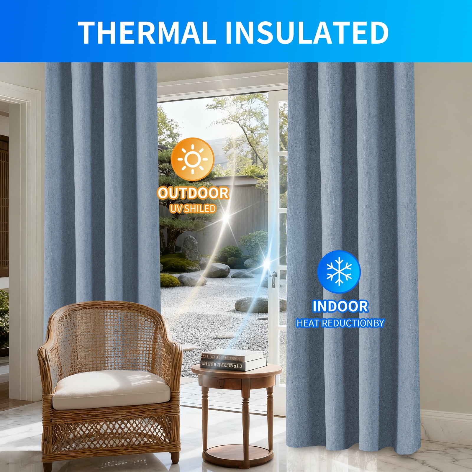 JIATER Blackout Curtains,Blackout Curtains Set of 2 for Bedroom Living Room 52 x 72 in,Thermal Insulated Room Darkening Drapes with Grommet,Blue