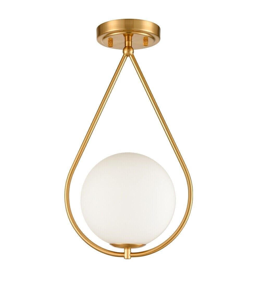 Industrial Brass Flush Mount Ceiling Light Ivory Glass Ceiling Light Fixture
