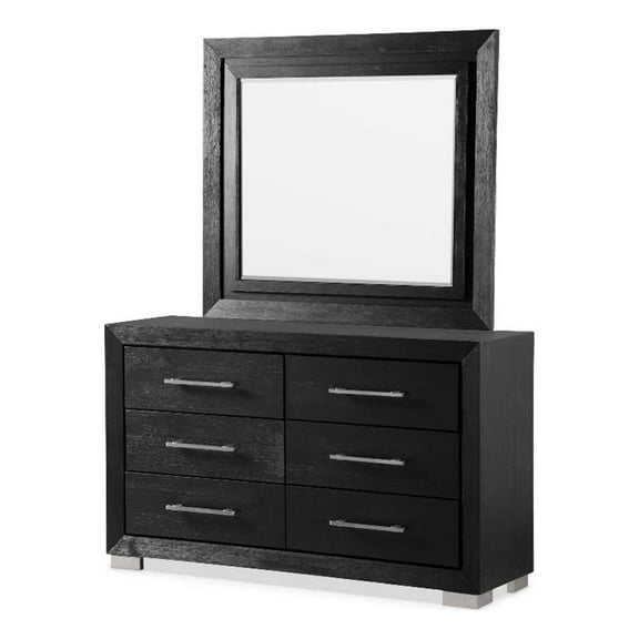 FOA Loomier 2-Piece 6-Drawer Solid Wood Dresser and Mirror Set in Black