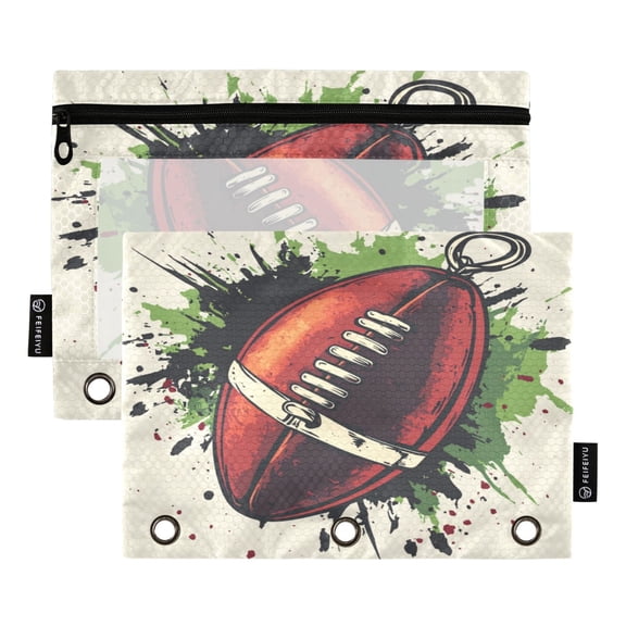 2 Pack Flip Folders with Clear PVC Window Binder Pouches 3-Ring Binder Organizer for Office & Home American Football-shaped
