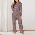 thumbnail image 2 of KLL Daisies Flowers Print Women's Long Sleeve Pajamas with Pants Sleepwear Loungewear 2 Set-Medium, 2 of 7