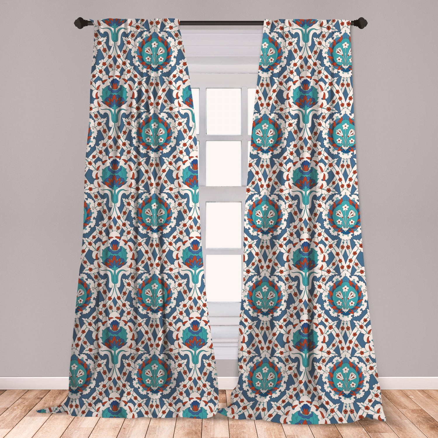 Eastern Curtains 2 Panels Set, Traditional Ornament with Little