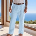 thumbnail image 2 of Men's Casual Beach Pants, Trousers, Elastic Waist Button Bandage Pockets, Lightweight Quick Dry Stretchy, for Vacation Hiking Daily, Summer | AKLJWH,Light Blue L, 2 of 8
