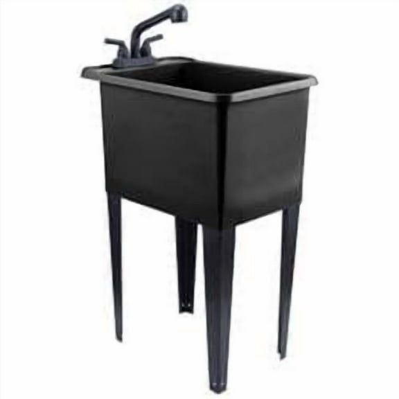 Tehila 040US8001BLKBLK Black Space-Saving Laundry Utility Sink, Black Pull-Out Faucet - Quantity 1
