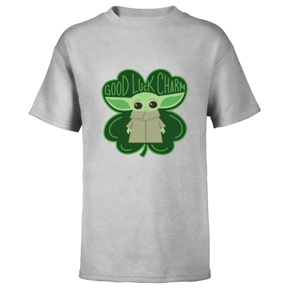 Star Wars Grogu Good Luck Charm Clover St. Patrick’s Day - Short Sleeve T-Shirt for Kids - Customized-Athletic Heather