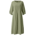 thumbnail image 6 of Jinhomg Cotton Linen Maxi Dresses for Women Casual Solid Half Sleeve Maxi Dress Loose Comfy Crew Neck Summer Vacation Beach Dresses with Pockets Lighten Green XXXL, 6 of 8