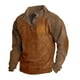 thumbnail image 1 of Sudadera sin capucha para hombre, estilo casual, con mangas raglán y cuello alto, de pana, con bloqueo de color, para exteriores, sin sombrero, de poliéster., 1 of 7