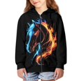thumbnail image 4 of Forchrinse Girls' Fashion Hoodies & Sweatshirts Horse Full-Zip Hoodie for Girls Boys Ice Flame Print Long Sleeve Hooded Jacket Casual Outerwear with Pockets, 4 of 7