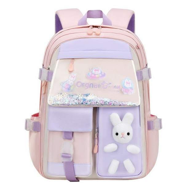 (rosa)Mochilas escolares con personajes para niñas con bolsillos laterales, correas acolchadas Alto 40 * Ancho 30 * Grosor 16 cm