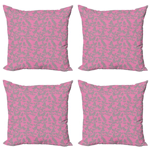 Ambesonne Floral Throw Pillow Cover 4 Pack, Big Grey Flowers Petals, 16", Pink and Grey