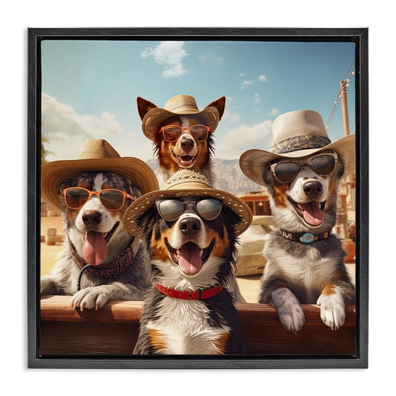 Stupell Industries Eclectic Southwestern Cowboy Dogs Black Floating Frame Canvas Art, 18 x 18, by Jim Baldwin