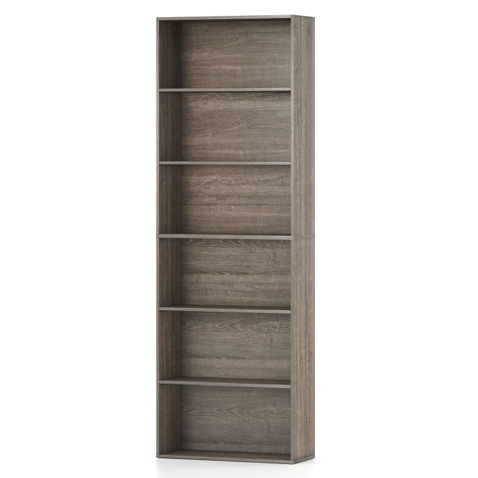 Furnibear 6-Tier Tall Bookcase with 6 Open Shelves and Anti-Toppling Kits Freestanding Wood Storage for Living Room Study and Office, Gray