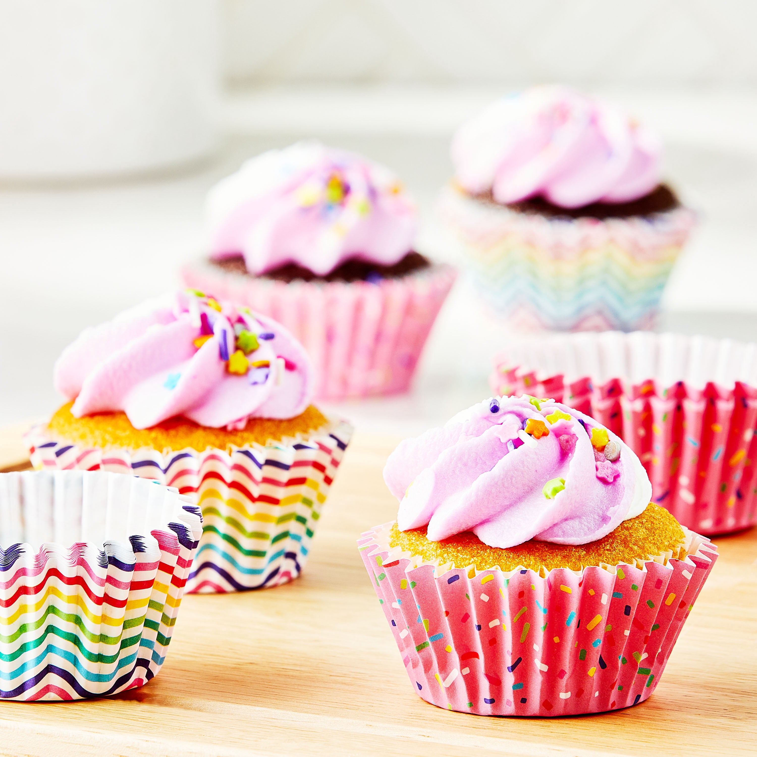 (4 pack) Great Value Pink Sprinkles Greaseproof Cupcake Liners, 24 Count