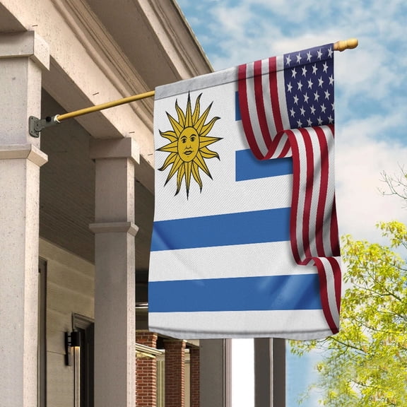 Flag Waving American Flag Uruguayan Uruguay U.S.A Friendship Patriotic Proud Garden Flag, Double-Sided Decorative Outdoor Flag, Polyester Yard Flag 12 x 18 in