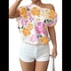 thumbnail image 1 of Blusa de Verano con Estampado Floral Fruncido y Hombros Descubiertos para Mujer. Color Naranja M, 1 of 10