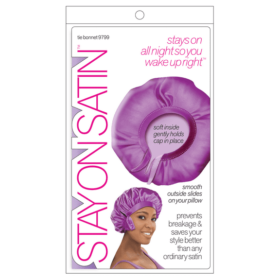Stay on Satin Tie Bonnet for Hair, Style 9799, Assorted Colors, 1 Count