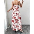 thumbnail image 2 of Red Floral Print Spaghetti Strap Maxi Dress For Women Elegant Vacation Formal Dress, 2 of 3