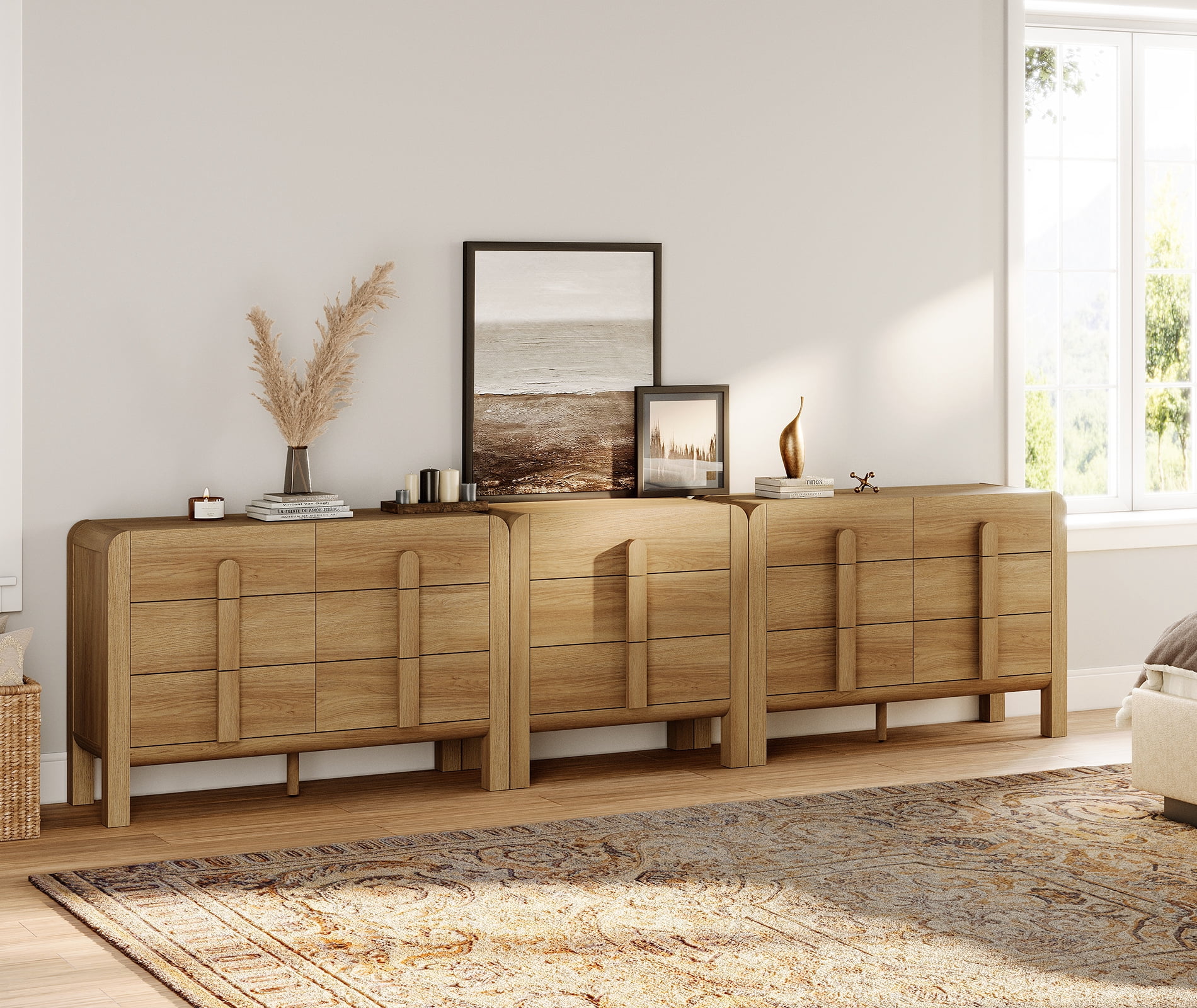 Modern Dresser TV Stand for TVs up to 120 inch, 3-in-1 Wood Media Console Table with 15 Drawers, Mid Century Entertainment Center with Storage for Living Room Bedroom