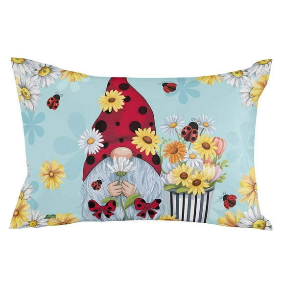 Outdoor Waterproof Throw Pillow Covers Set of 2 Daisy Gnome Decorative Pillowcases Lumbar Outdoor Pillows Cushion Case 20x12 Inch Flower Spring Floral Blue Patio Pillows for Couch Sofa Bed Garden
