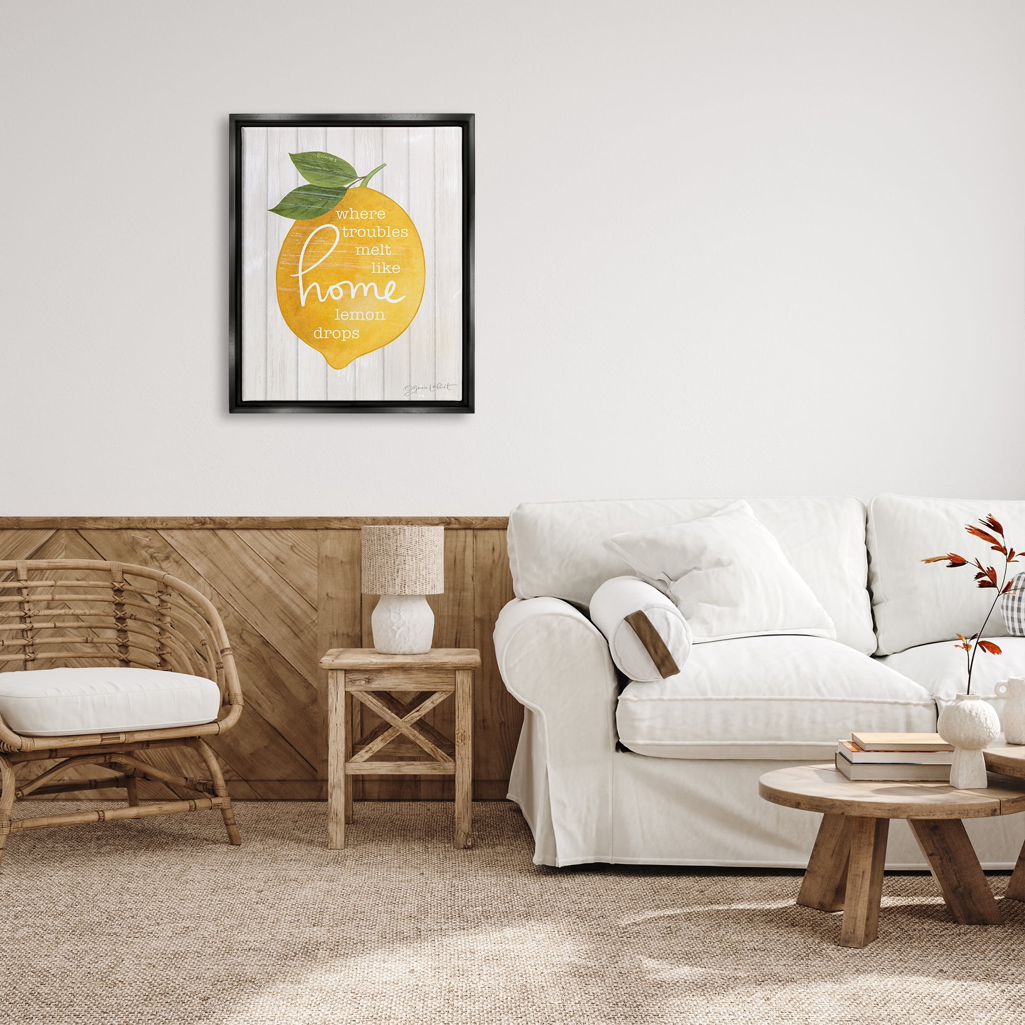 Stupell Troubles Melt Like Lemon Drops Sign Food & Beverage Painting Black Floater Framed Art Print Wall Art