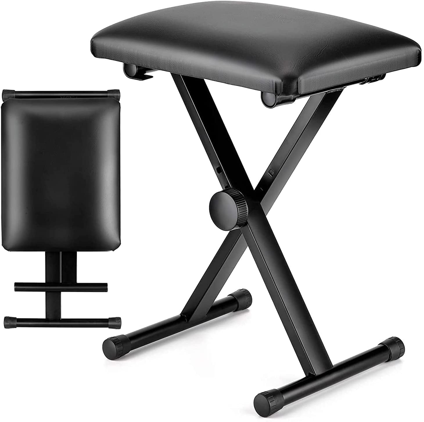 Black Shotbow Height Adjustable Foldable X-Style Padded Stool Chair Piano Bench Keyboard Bench Portable Folding Stool Chair Perfect for Kids Adult Instrumental Performance and Practice 