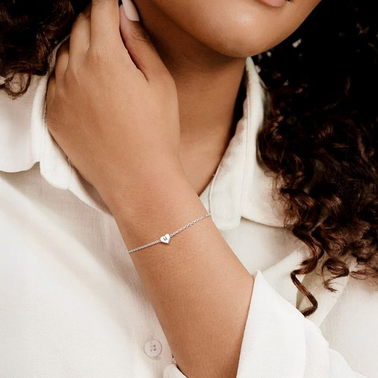 Palpitate Personalized Initial Bracelet - Moonstone Heart Charm, Sterling Silver, Adjustable