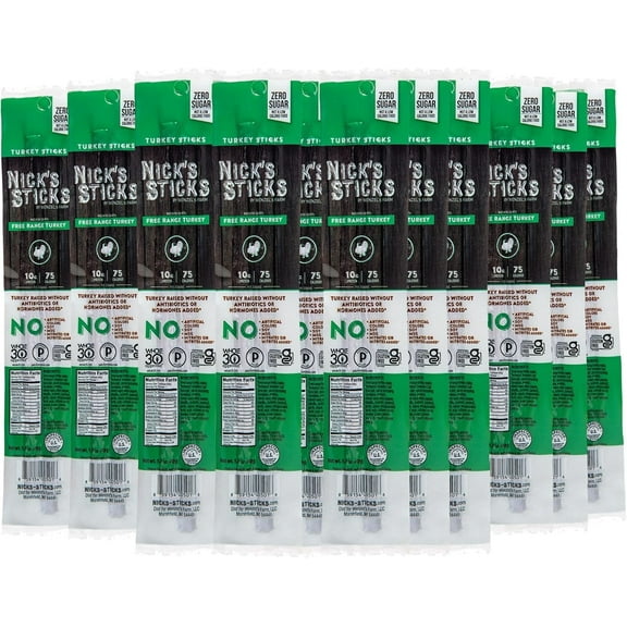 Nick’s Sticks Free-Range Turkey Snack Sticks, Gluten Free, Keto Certified, Paleo and Whole30 Approved, No MSG, High Protein Low Carb, 25 Twin Packs (1.7 oz each)