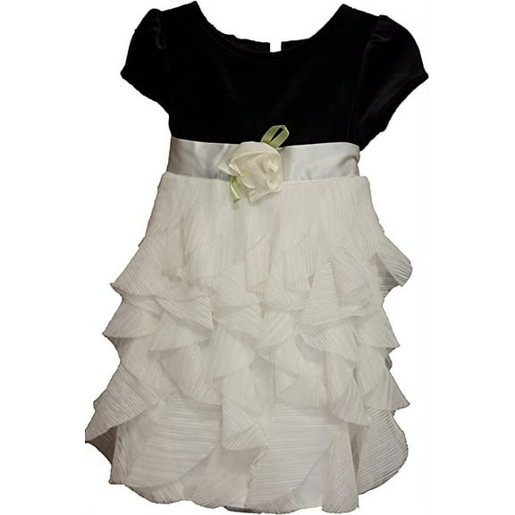 Youngland Girls' Velvet Short Sleeves Chiffon Waterfall Dress 3T