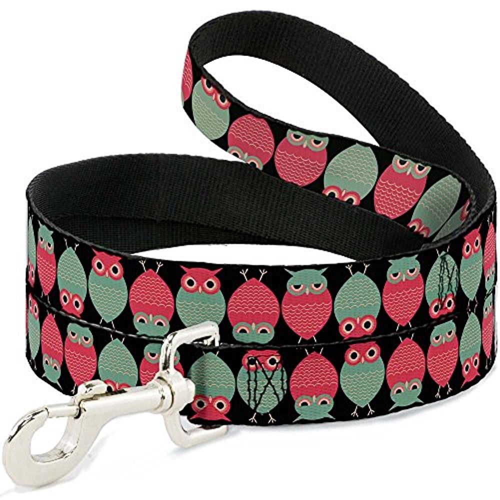 Dog Leash Owls Flip Black Mauve Sage 4 Feet Long 0.5 Inch Wide